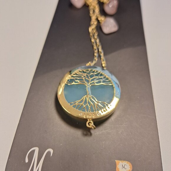 Tree Of Life Gold, Agate and Rose Quartz Necklace - Picture 2 of 4